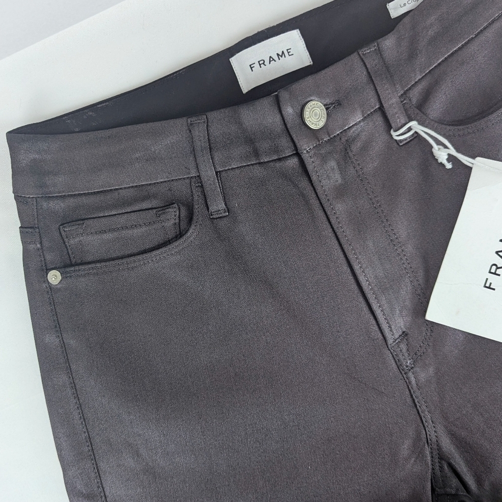 FRAME Le Crop Mini Boot Cut Jeans Coated Stretch Denim Midrise Mahogany 31 NWT - Picture 5 of 16